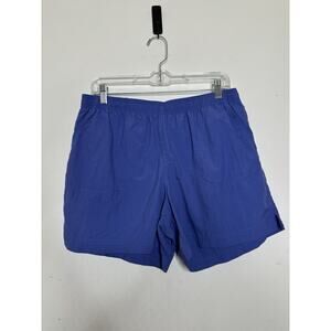 Columbia Woman’s Large Blue Nylon Blend Pull On Shorts 5” Inseam Back Pocket